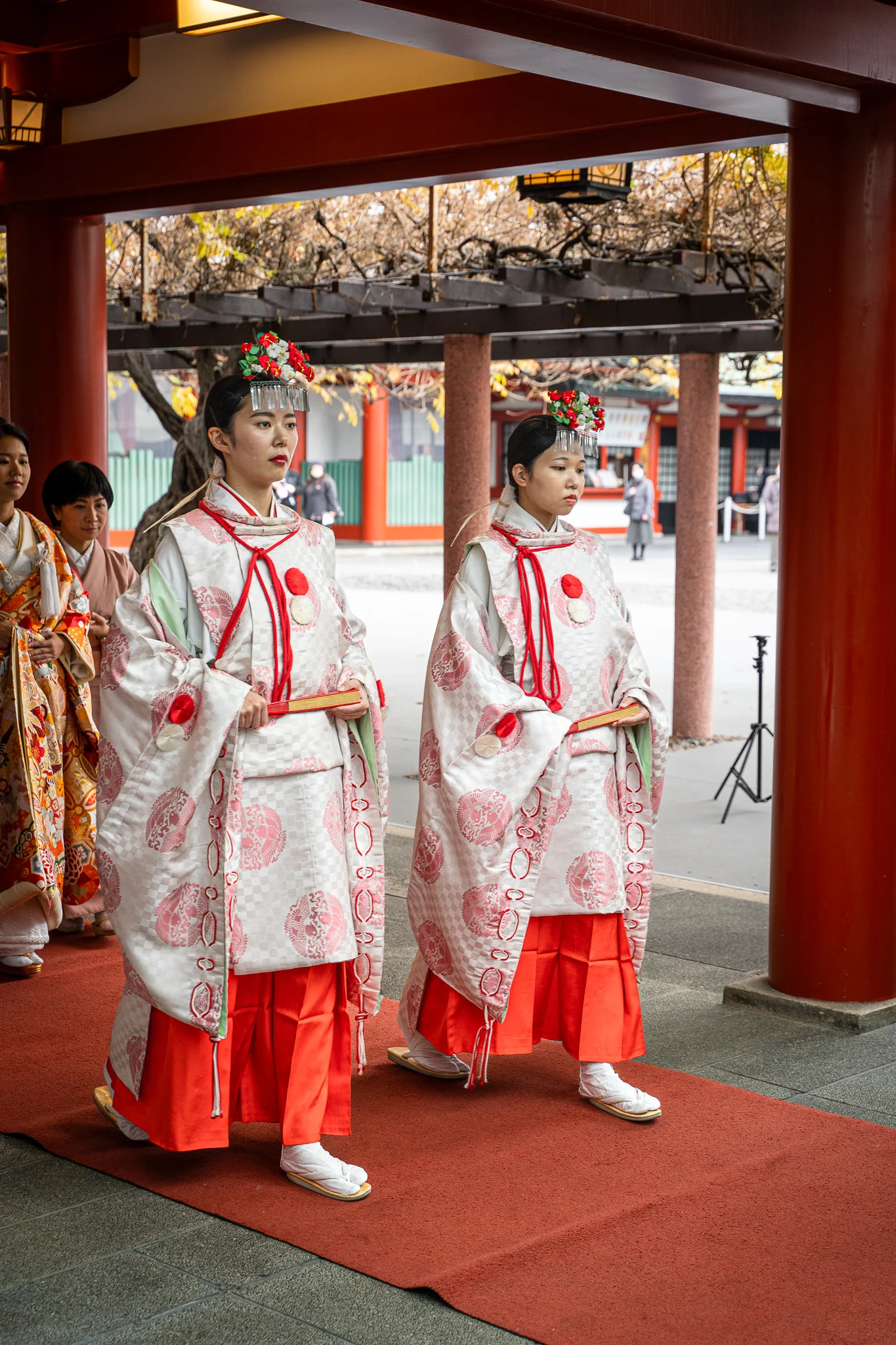 women in traditional kimono in temple
