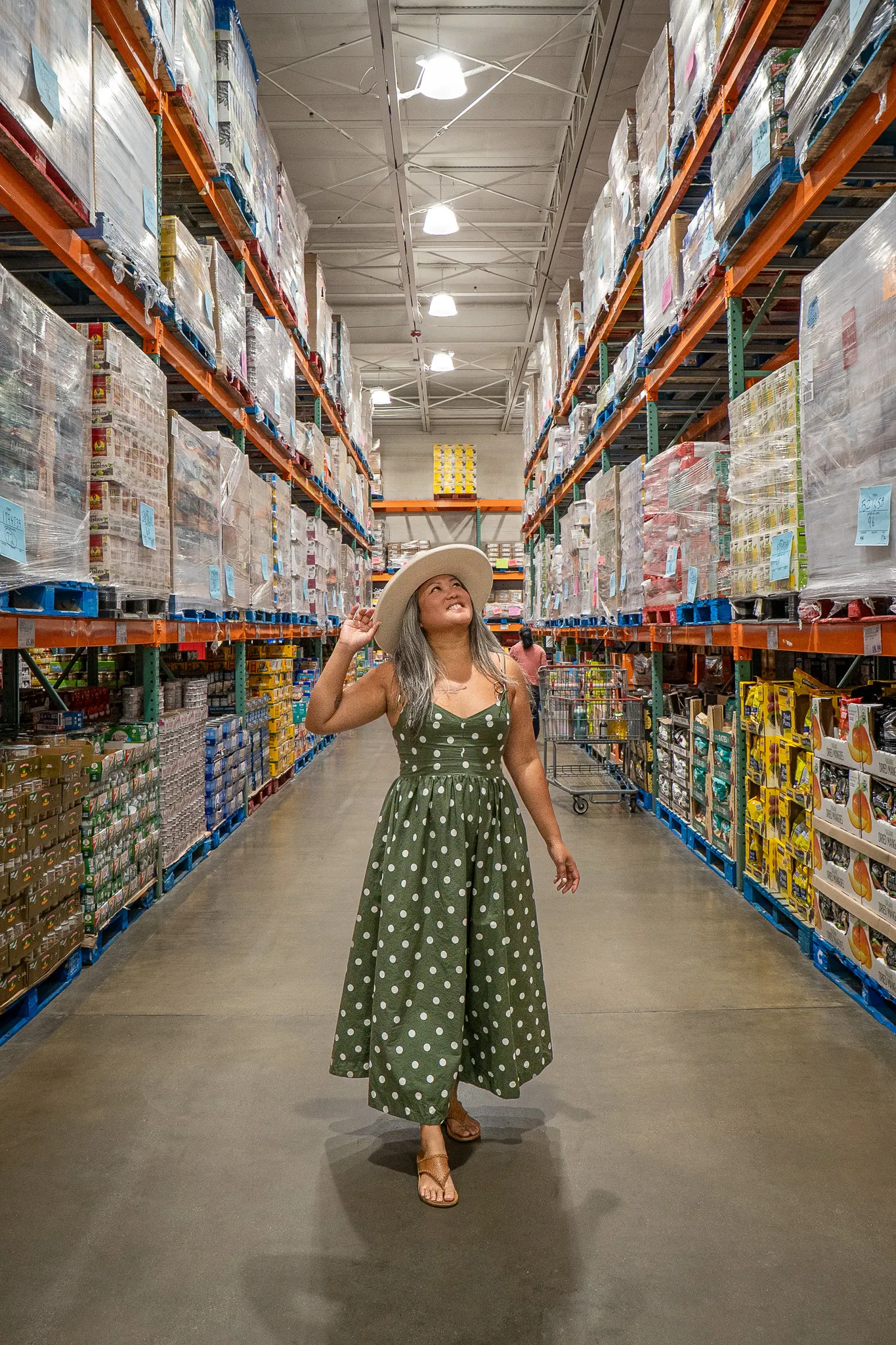 costco photoshoot down aisle green en saison dress sak sandals